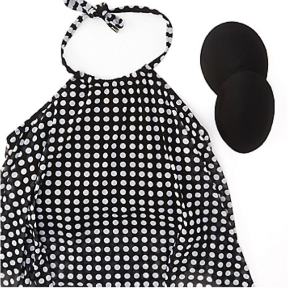 COCO REEF Riviera Dot Aura Mesh Ruffle Crop Tankini Swimsuit Bikini Black 34DD - Picture 7 of 15